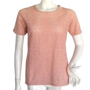 Vintage PIERRE CARDIN Eyelet Top, S, Pink, Short sleeve, Semi-sheer